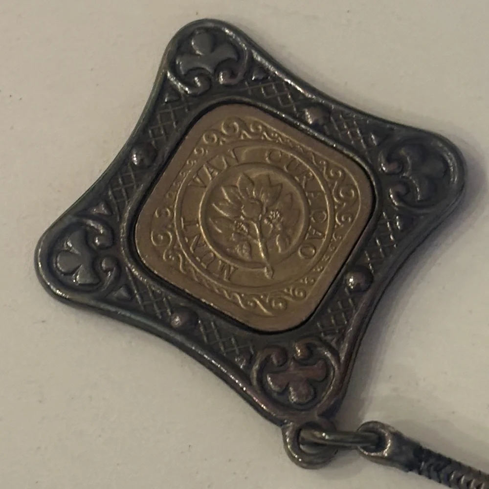 Key Chain featuring a 1943 Curaçao 5 cents coin set in a metal holder